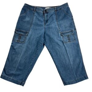 Coldwater Creek Blue Denim Cargo Capri‎ Pants Size 16 Utility Casual